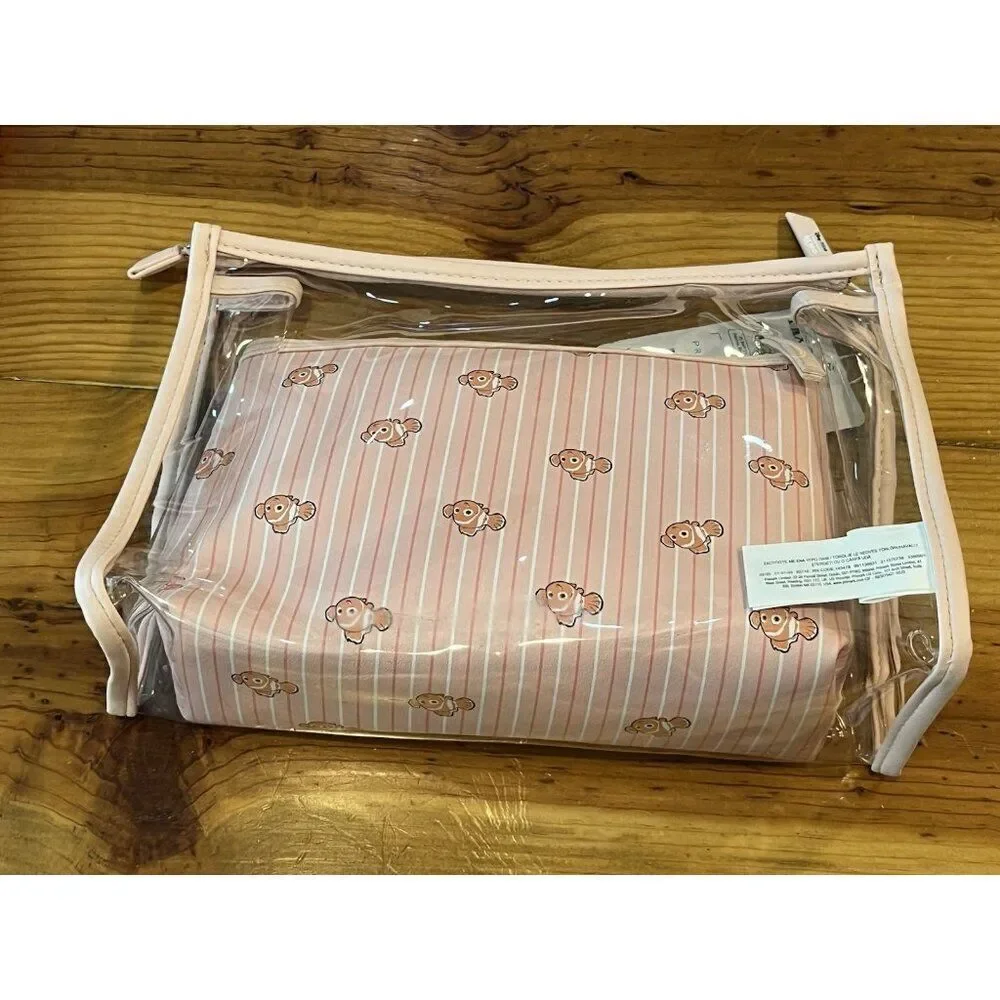 Pixar at Primark 2 Cosmetic Travel Bag Finding Nemo Lucky Fin Fish Coral Bag NWT